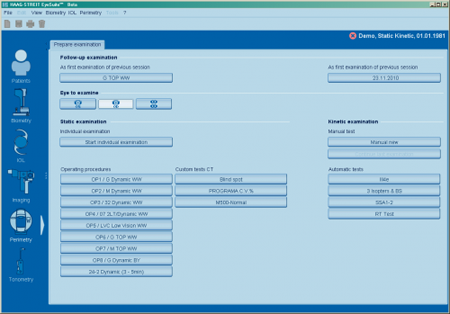 Haag Streit Perimetry OCTOPUS 900 Prepare Exams Screen