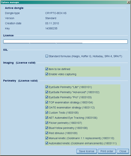 Program Functions: Options Manager Haag Streit Lenstar