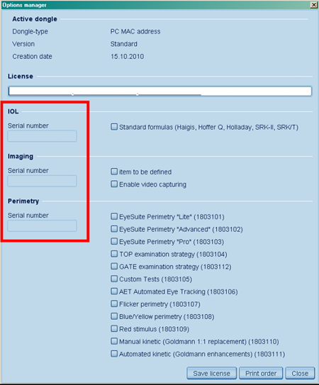 Program Functions: Options Manager Haag Streit Lenstar