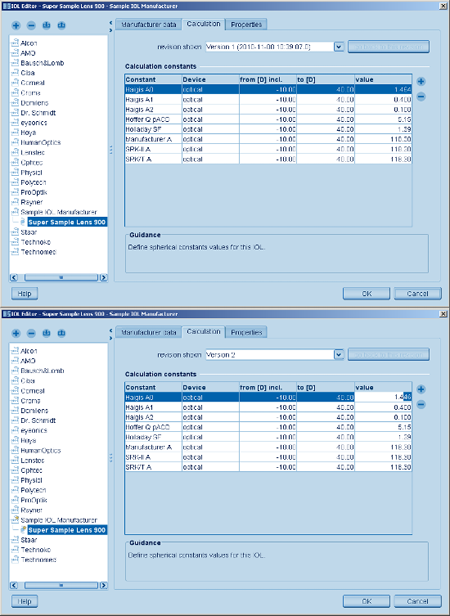 IOL Calculation Editor Edit Haag Streit Lenstar