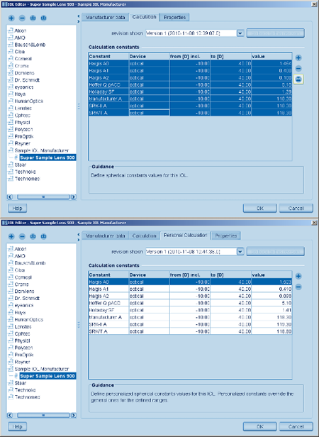 IOL Calculation Editor Personalized Haag Streit Lenstar