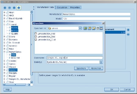 IOL Calculation Editor Export Haag Streit Lenstar
