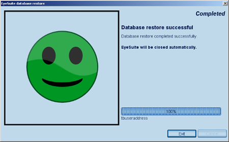 IOL Restore Successful Program Functions: Restore Database Haag Streit Lenstar