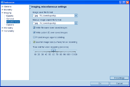 Preferences Miscellaneous LENSTAR Operation Imaging