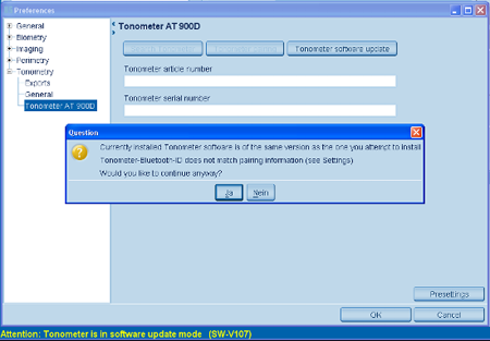 Haag Streit Lenstar Tonometry Tonometer Software Update Warning